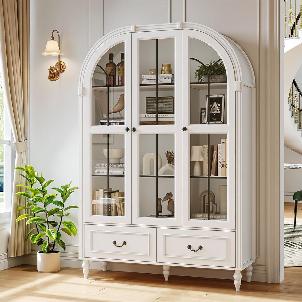Glass Cabinet Display - 70.8인치 높이의 아치형 주방 팬트리 캐비닛,