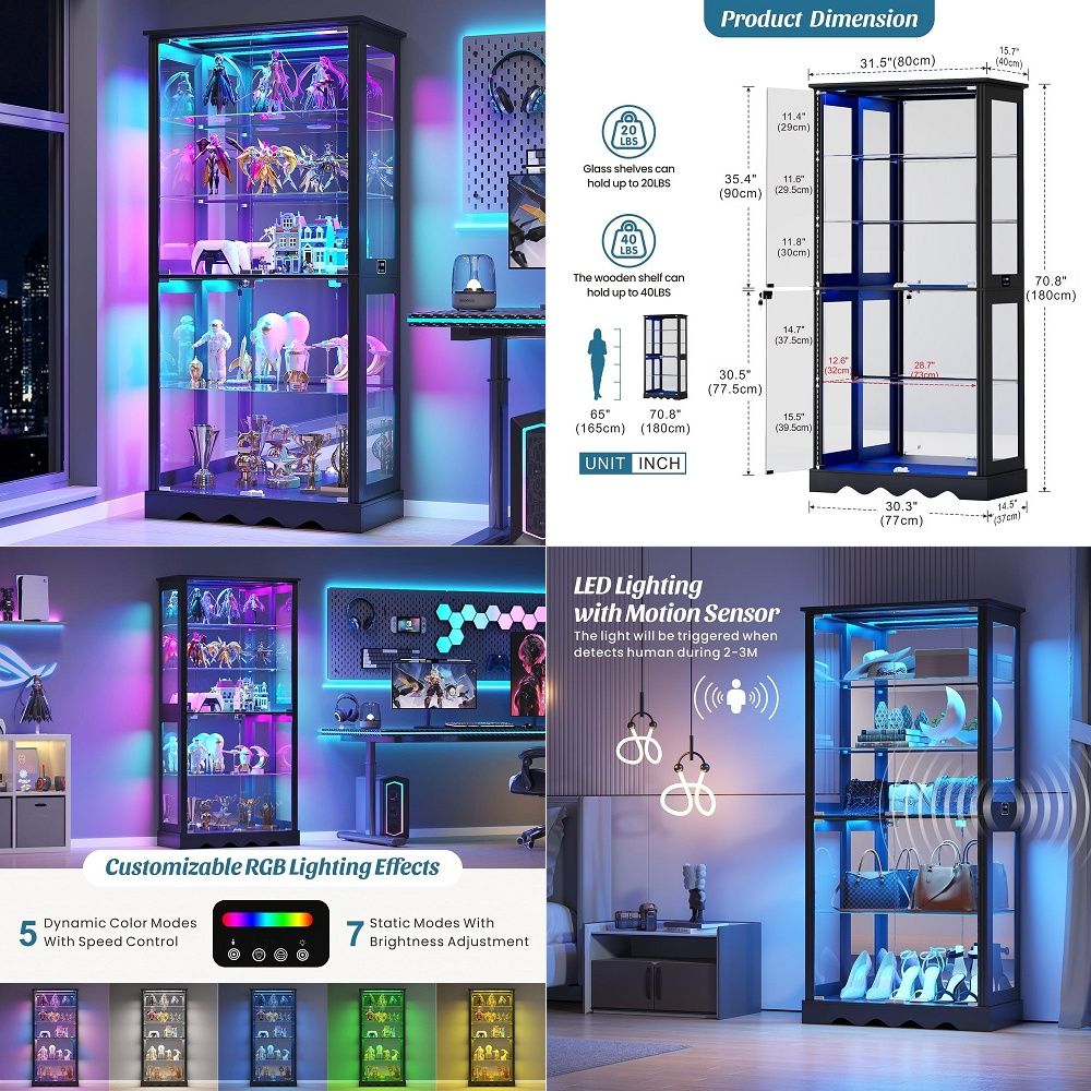 Glass Cabinet Display - 유리문이 있는 진열장, 6단 71인치 높이의