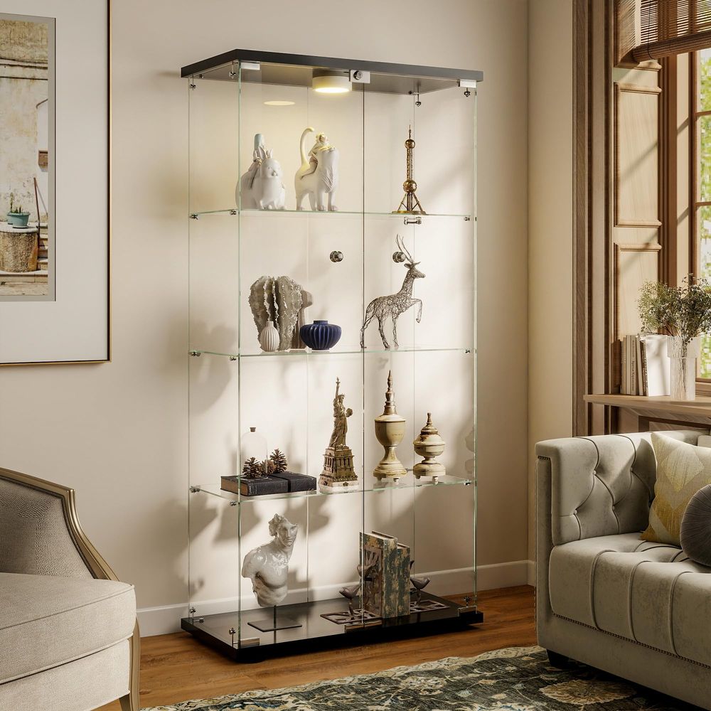 LED 조명과 잠금장치가 있는 디스플레이 캐비닛, 4단 - Glass Cabinet Display 리뷰 및 가격
