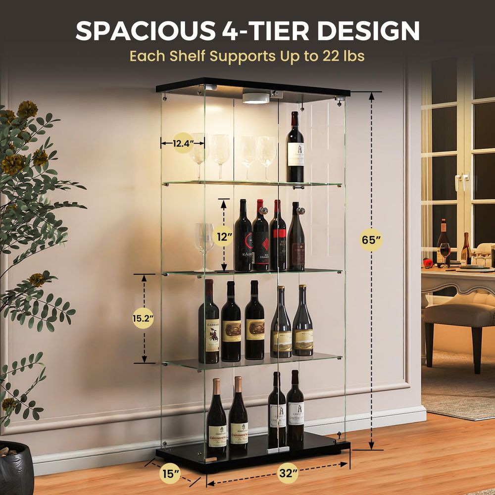 LED 조명과 잠금장치가 있는 디스플레이 캐비닛, 4단 - Glass Cabinet Display 리뷰 및 가격