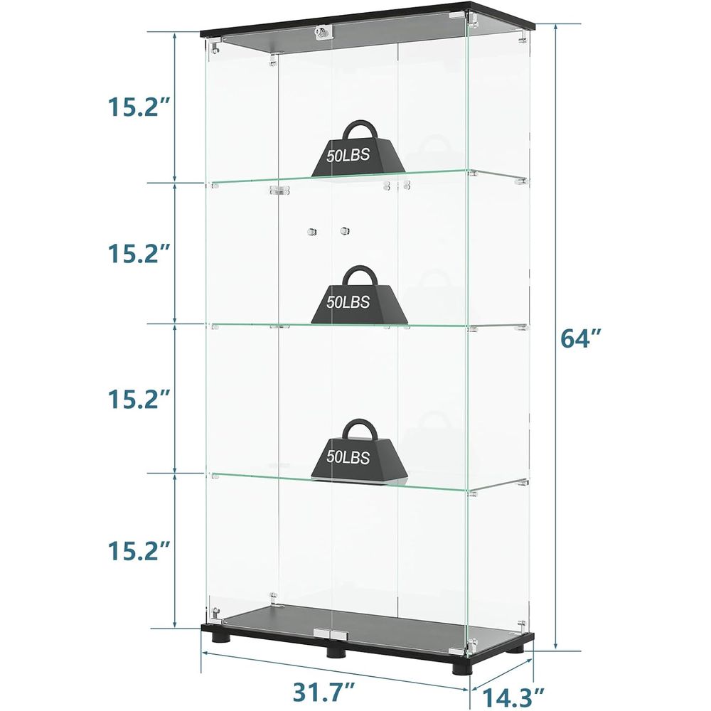 4단 선반과 이중 도어 및 잠금장치가 있는 유리 진열장 - Glass Cabinet Display 리뷰 및 가격