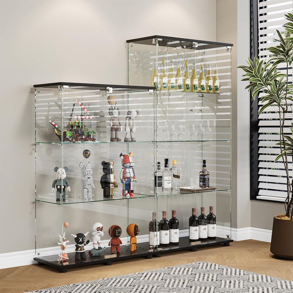 4단 선반과 이중 도어 및 잠금장치가 있는 유리 진열장 - Glass Cabinet Display 리뷰 및 가격