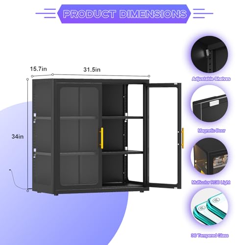 유리문과 RGB 조명이 있는 수집품 전시 캐비닛 |   - Glass Cabinet Display 리뷰 및 가격