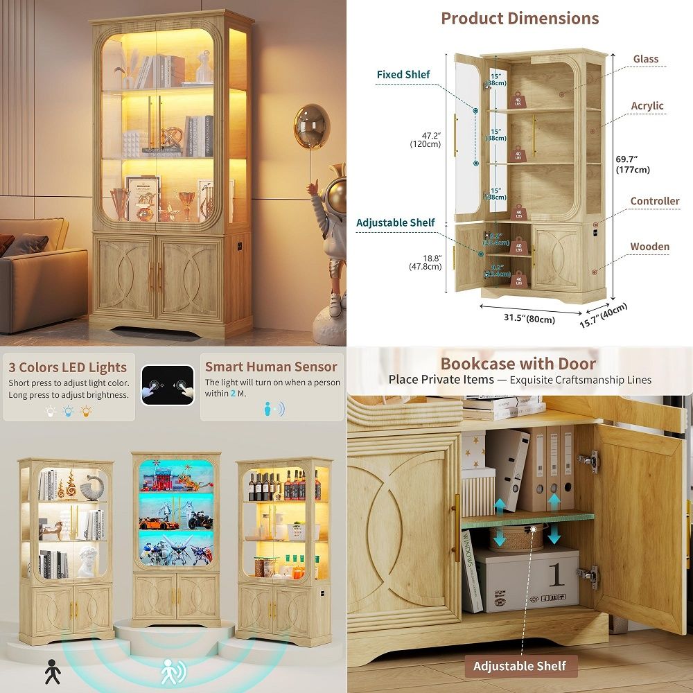 유리문과 수납 선반이 있는 디스플레이 캐비닛, 수집품  - Glass Cabinet Display 리뷰 및 가격