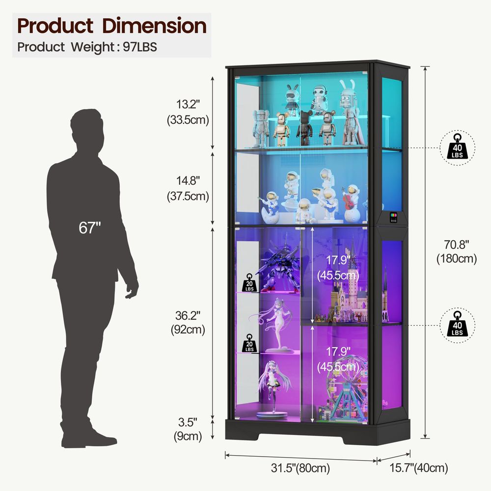조명이 있는 코너 진열장, 강화 유리 도어가 있는 나무 - Glass Cabinet Display 리뷰 및 가격