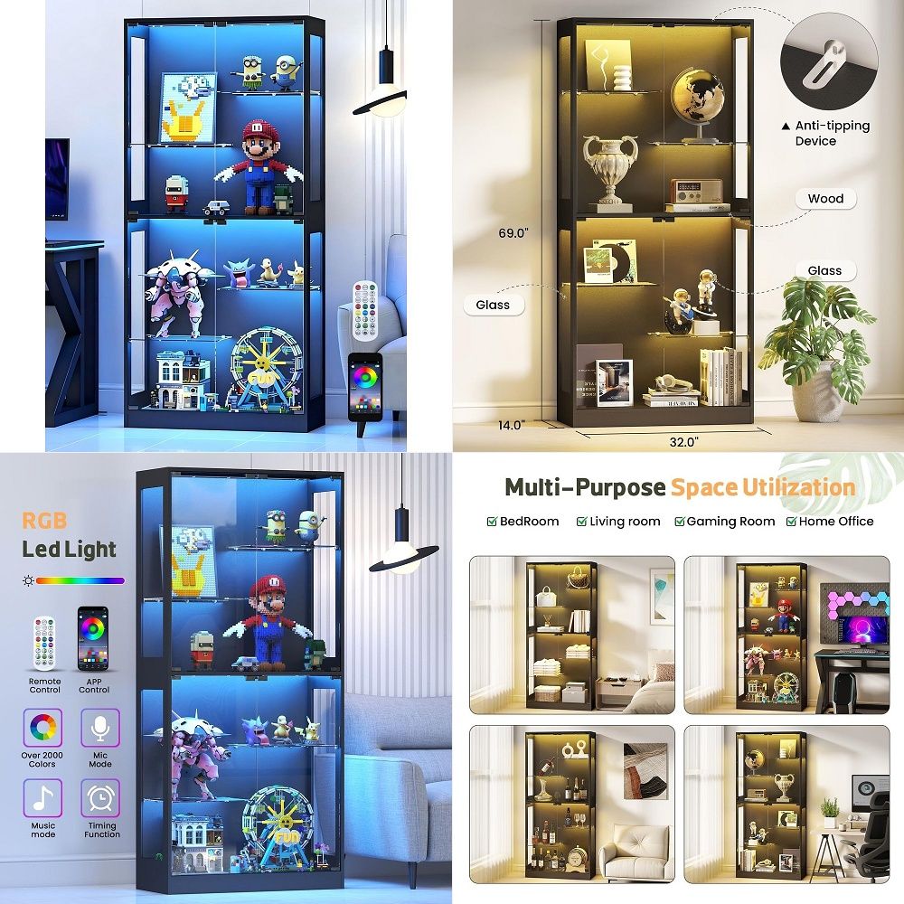 유리문이 있는 진열장 69, RGB LED 조명과 조절 - Glass Cabinet Display 리뷰 및 가격