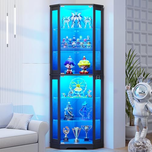 71인치 높이의 코너 진열장(LED 조명 및 유리 선반 - Glass Cabinet Display 리뷰 및 가격