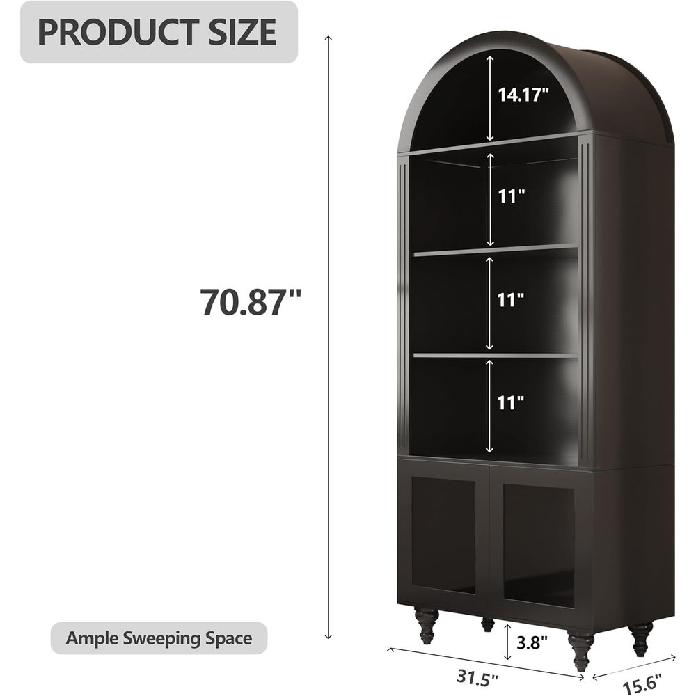 유리문과 LED 조명이 있는 나무 아치형 디스플레이 수 - Glass Cabinet Display 리뷰 및 가격